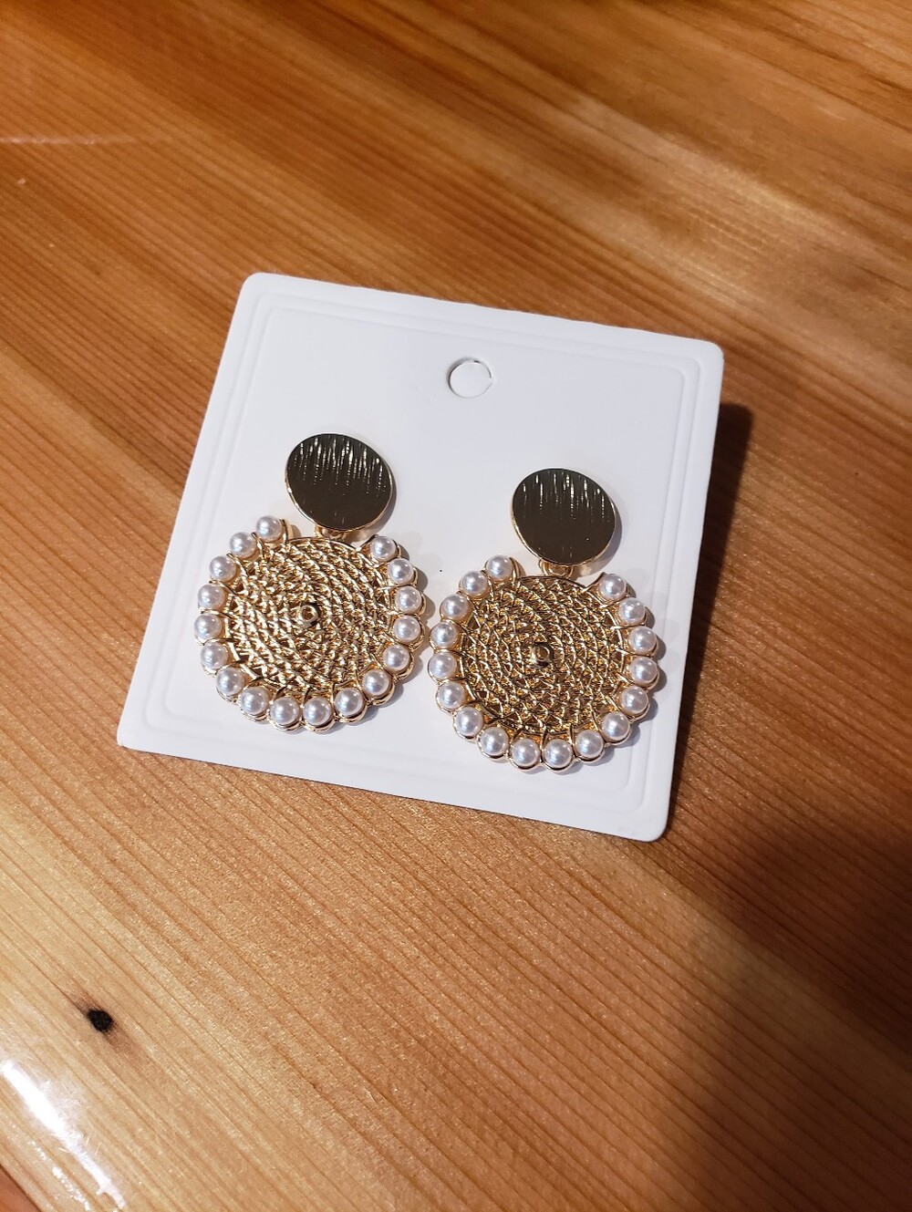 Gold Faux  Pearl-Trim Medallion Drop Earrings - Women Jewelry